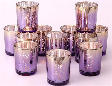 Volens Purple Votive Candle Holders Set Of 12 Speckles Mercury Glass Tealight