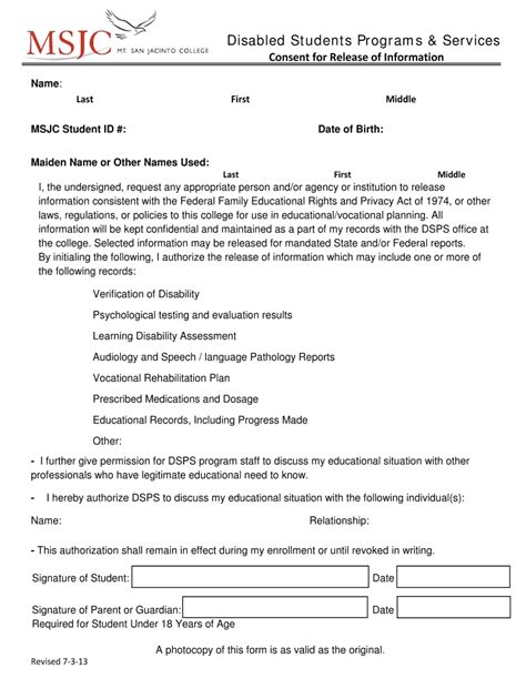 Fillable Online Msjc Consent To Release Fax Email Print PdfFiller