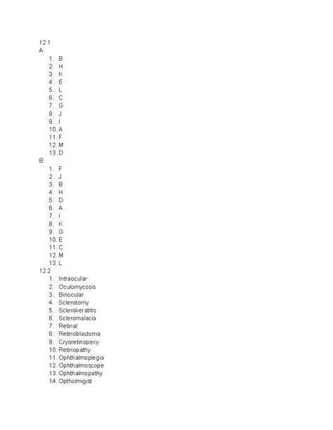 Ch 12 Med Term Help 12 A 1 B 2 H 3 K 4 E 5 L 6 C 7 G 8 J 9 I 10 A 11 F 12 M 13