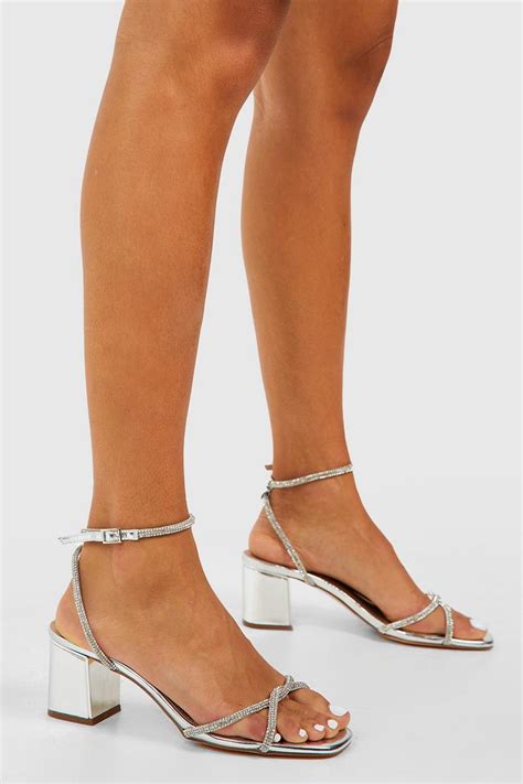 Wide Width Embellished Low Block Heel Sandals Boohoo Usa