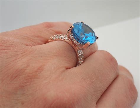 Carat Oval Blue Topaz And Diamond Engagement Ring K Rose Gold Size