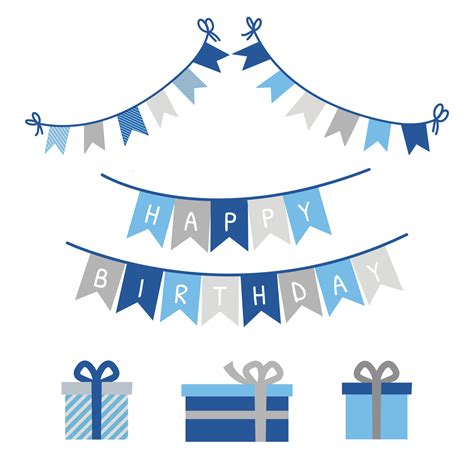 Happy Birthday Banner Birthday Party Flags Gift Boxes Vector