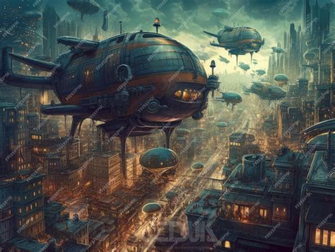 Premium AI Image | Steampunk fantasy landscape illustration game wall ...