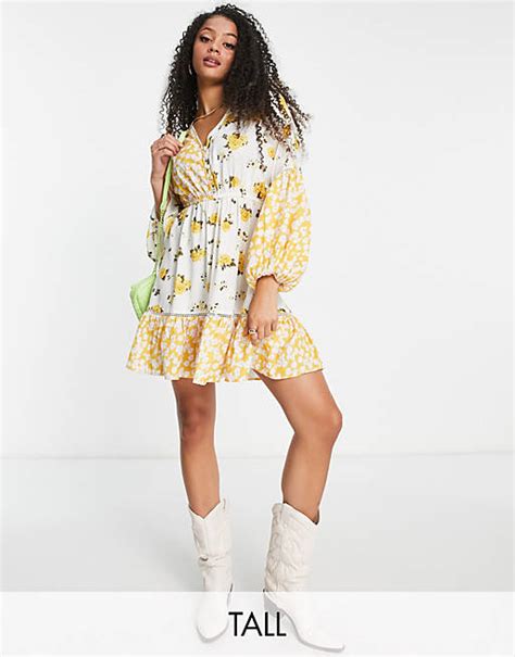 River Island Tall Floral Ruffle Hem Mini Dress In Yellow Asos