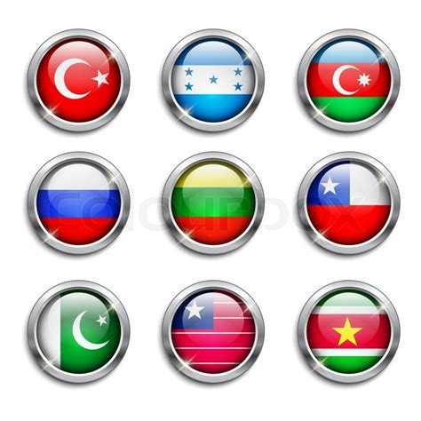 Set Of World Flags Round Buttons Stock Vector Colourbox