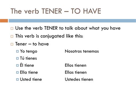 Ppt The Verb Tener Powerpoint Presentation Free Download Id1980908