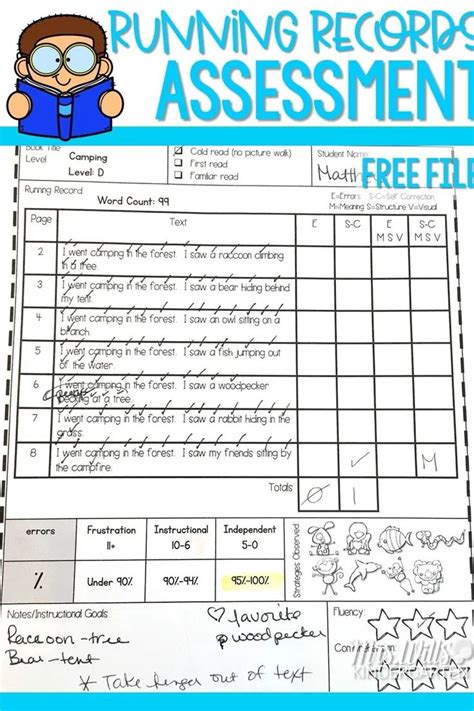 A Printable Activity Sheet For Running Records To Help Students Learn