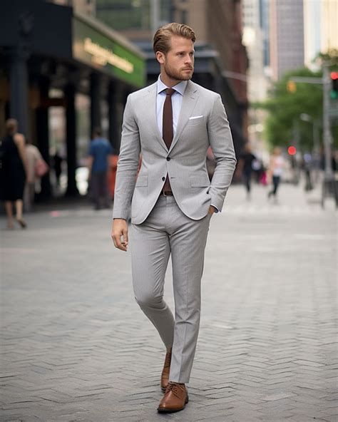 Traje Gris Claro Con Zapatos Oxford Marrones Hockerty