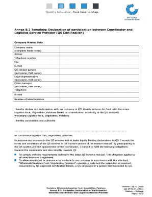 Fillable Online Annex Template Declaration Of Participation Between