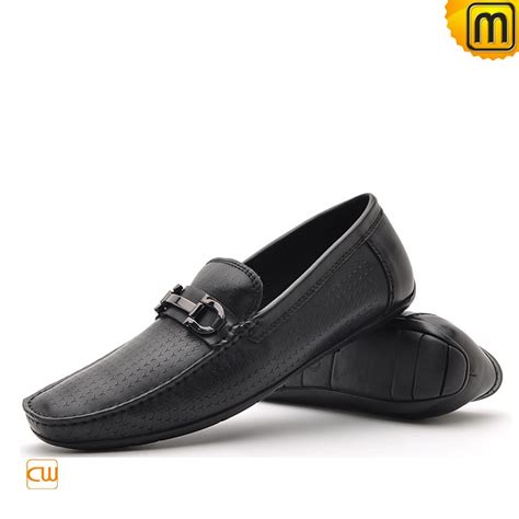 Mens Black Leather Driving Loafers CW712395