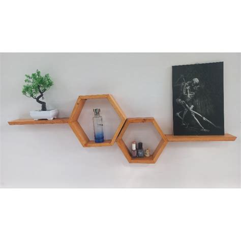 Jual Rak Dinding Kayu Aesthetic Hexagonal Pajangan Dinding Minimalis