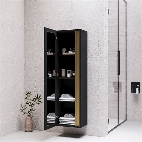 Single Door Black Wall Mounted Tall Bathroom Cabinet 400 X 1380mm Roxbi Better Bathrooms