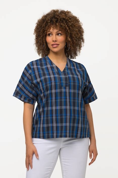 Plaid Short Sleeve V Neck Blouse All Blouses Blouses