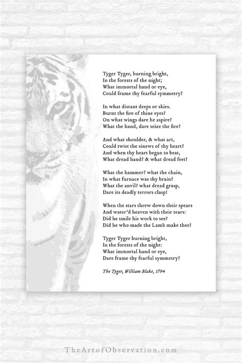 Tiger Poem Wall Art Print William Blake Poetry Poster Tyger Etsy