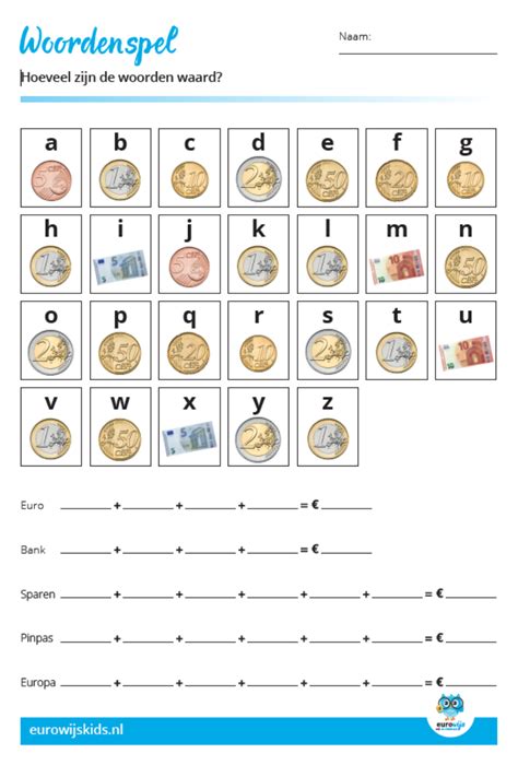 Rekenbladen Voor Groep In Geld Werkbladen Onderwijs Geld Geld