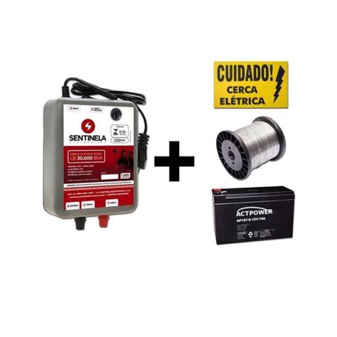 KIt Eletrificador De Cerca Rural 30km Bivolt Bateria Gel 7ah Arame