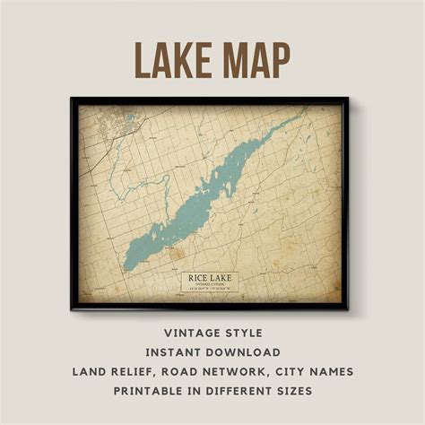 Vintage Style Map Of Rice Lake Ontario Canada With City Etsy