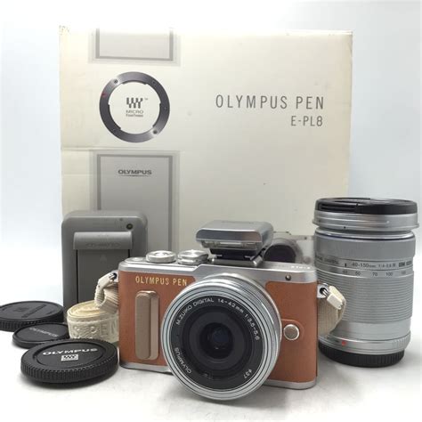 傷や汚れありカメラ Olympus PEN E PL8 ダブルズームキット 箱付き人気カラー ミラーレス一眼レフ セット品 現状品