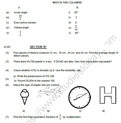 Cbse Class 5 Mathematics Question Paper Set T Solved