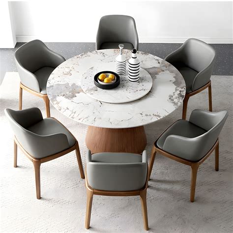 Round Sintered Stone Dining Table Stone Table In White With Pedestal