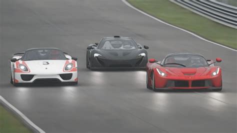 Ferrari LaFerrari Vs McLaren P1 Vs Porsche 918 Spyder At Nordschleife