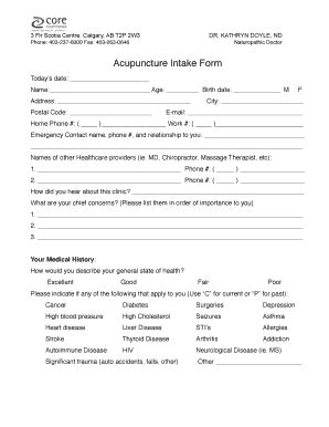 Fillable Online Acu Intake Form Cdn Vortala Fax Email Print