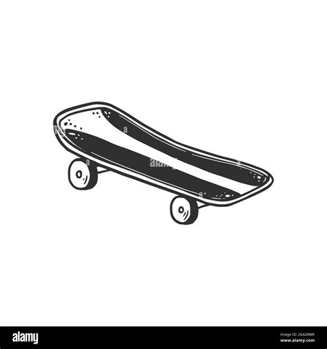 Hand Drawn Skateboard Doodle Sketch Style Drawing Line Simple Teen Skate Isolated Vector