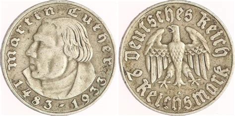 Drittes Reich 2 Reichsmark 1933 A Martin Luther Sehr schön MA Shops