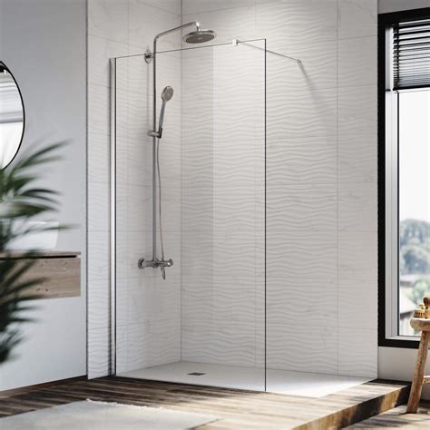 Elegant Showers Walk In Shower Enclosure Fixed Frameless Glass Screen