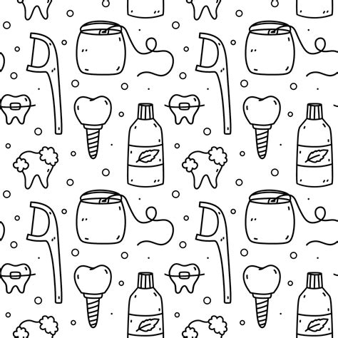 Seamless Pattern With Dental Care Items Mouthwash Dental Floss