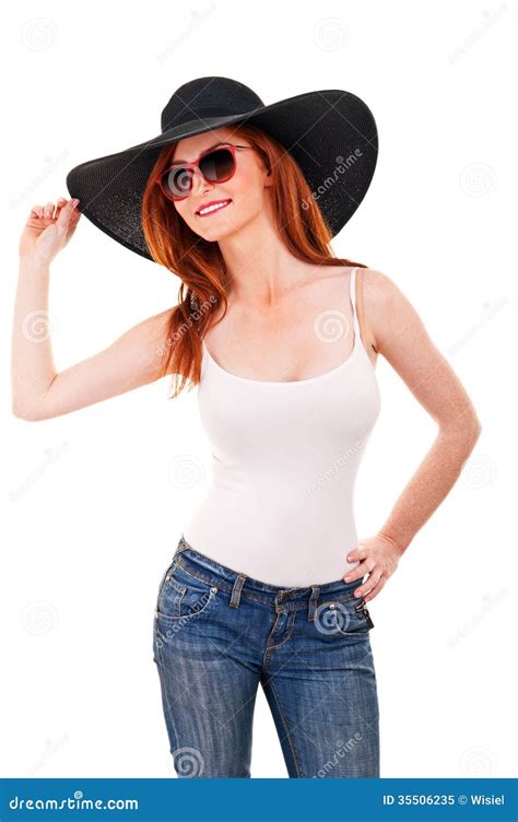 Portrait Of Attractive Elegant Woman In Black Hat Stock Image Image Of Nude Rose