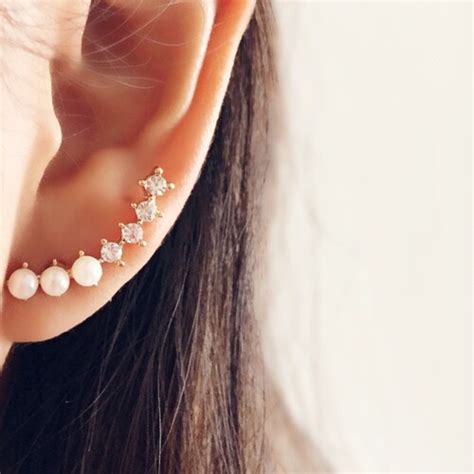 Sparkly Pearl Ear Climber Gold Ear Cuff Gold Ear Crawler Etsy