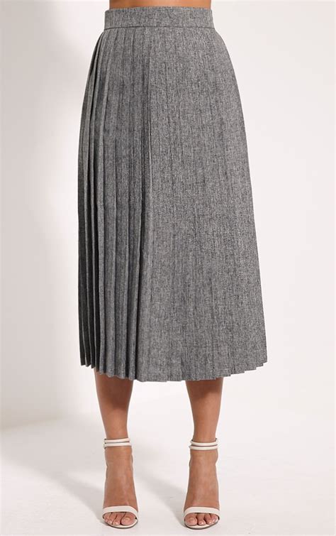 Enola Grey Pleated Midi Skirt Skirts Prettylittlething