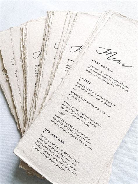 The Parker Collection Hand Made Paper Menu Printed Wedding Menus On