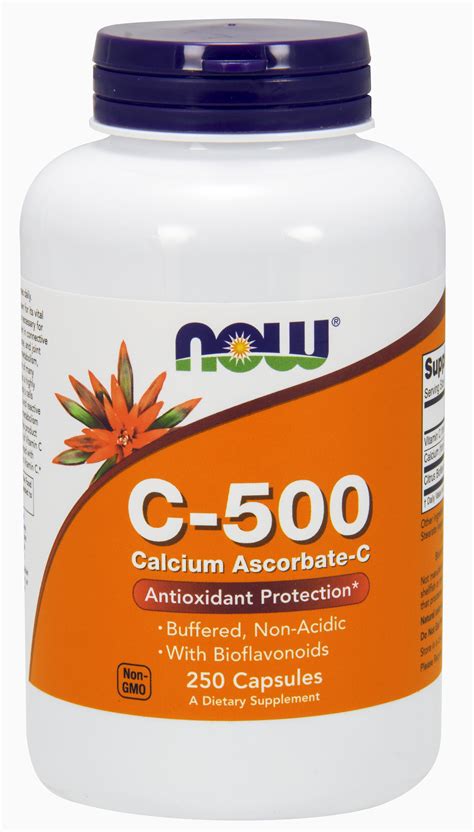 Now Supplements Vitamin C 500 Calcium Ascorbate Antioxidant Protection 250 Capsules