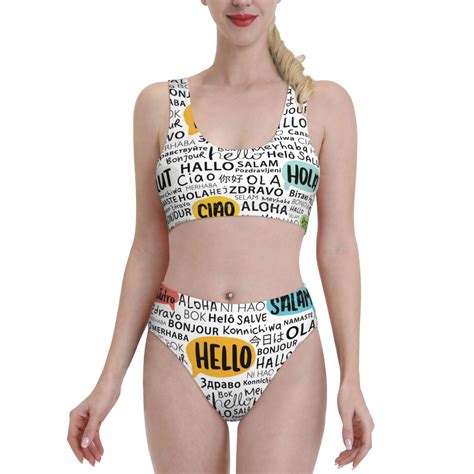 Daiia Hello Women S Bikini Swimsuit Two Piece Swimsuit High Waisted Slim Fit High Leg Spaghetti