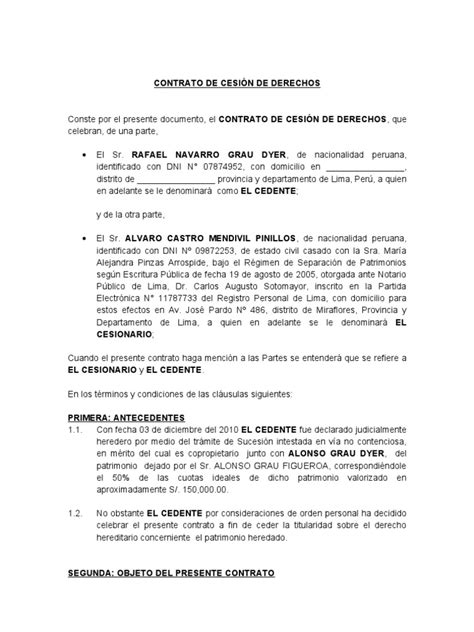 Contrato De Cesion De Derechos Hereditarios Gobierno Política