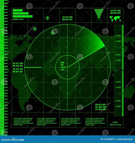 Pantalla De Radar Verde En El Fondo Negro Interfaz De HUD Ilustración