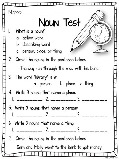 Noun Test Grade 4 Activity Sheet Pdf