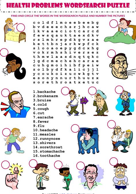 Health Problems Illnesses Sickness Ailments Injuries Wordsearch Puzzle Vocabulary Worksheet Lesson