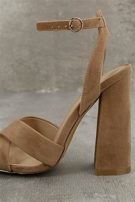 Cute Taupe Heels Ankle Strap Heels Vegan Suede Heels 36 00