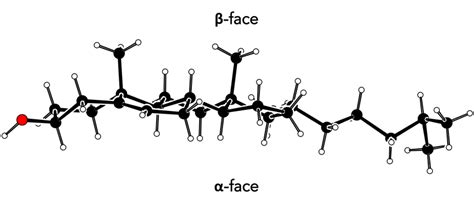 2: Cholesterol 3D chemical structure, a side-view, to notice the flat ...