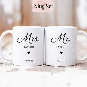 Personalized Mr And Mrs Mug Set Custom Wedding Mugs Bridal Shower