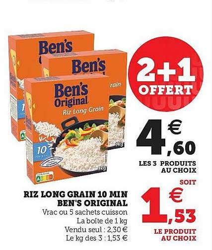 Riz long grain 10 min BEN S ORIGINAL la boite de 1 kg à Prix