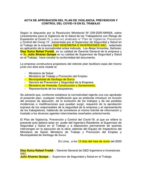 Modelo De Acta De Aprobacion Pdf