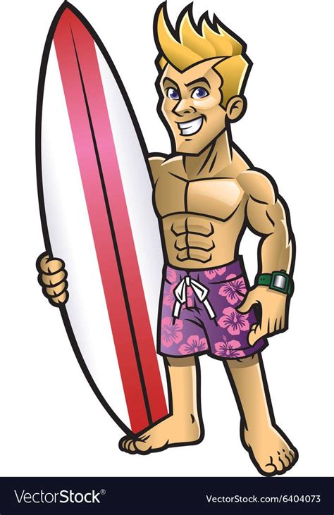 Cartoon Of Surfer Pose With The Surfboard Vector Image Surfer