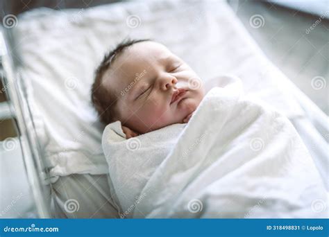 Adorable Caucasian Newborn Child Lying in Hospital Bed Stock Image ...