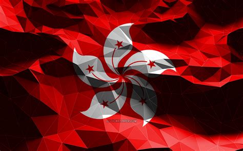 Download Wallpapers 4k Hong Kong Flag Low Poly Art Asian Countries