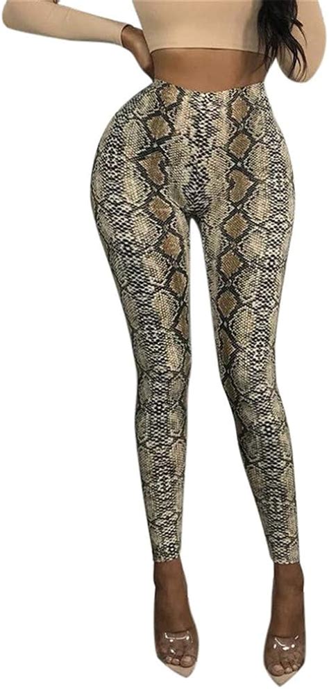 Salucia Damen Schlangenmuster Leggings Mode High Waist Leggins Fitness