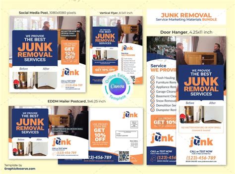 Junk Removal Canva Marketing Material Bundle Design Cleaning Service